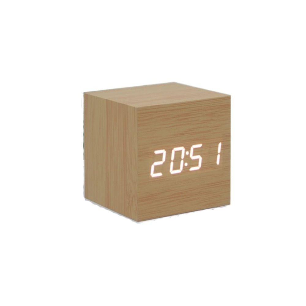 Voice Control Square Digital LED Alarm Clock Retro USB/AAA Powered Glow Clock Wood Multifunctional Desk Clock Gift