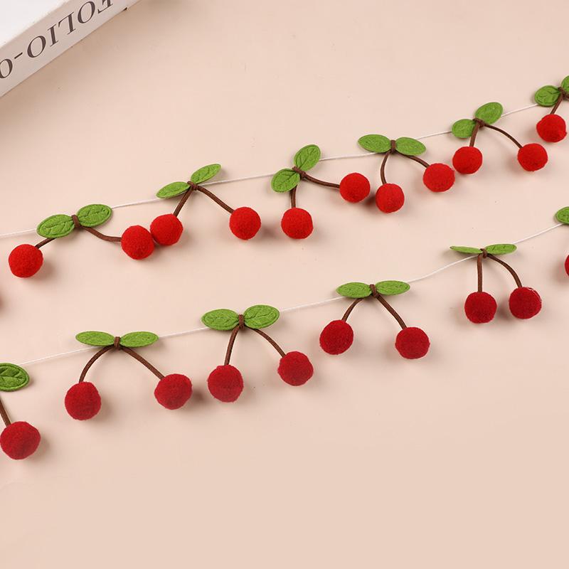 Felt Balls Cherry Garland Kids Girl 1st Birthday Party Banner DIY Fruit Wall Hanging Decoration Christmas Baby Shower Home Decor