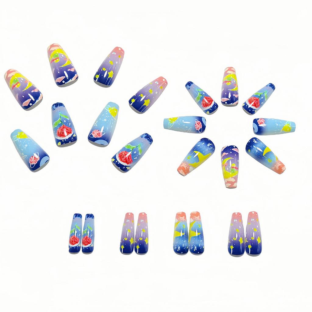 Medium-length Ballet-shaped Manicure, Dream Planet Flower Nail Art Patches, Colorful Star And Moon Nail Art Patches