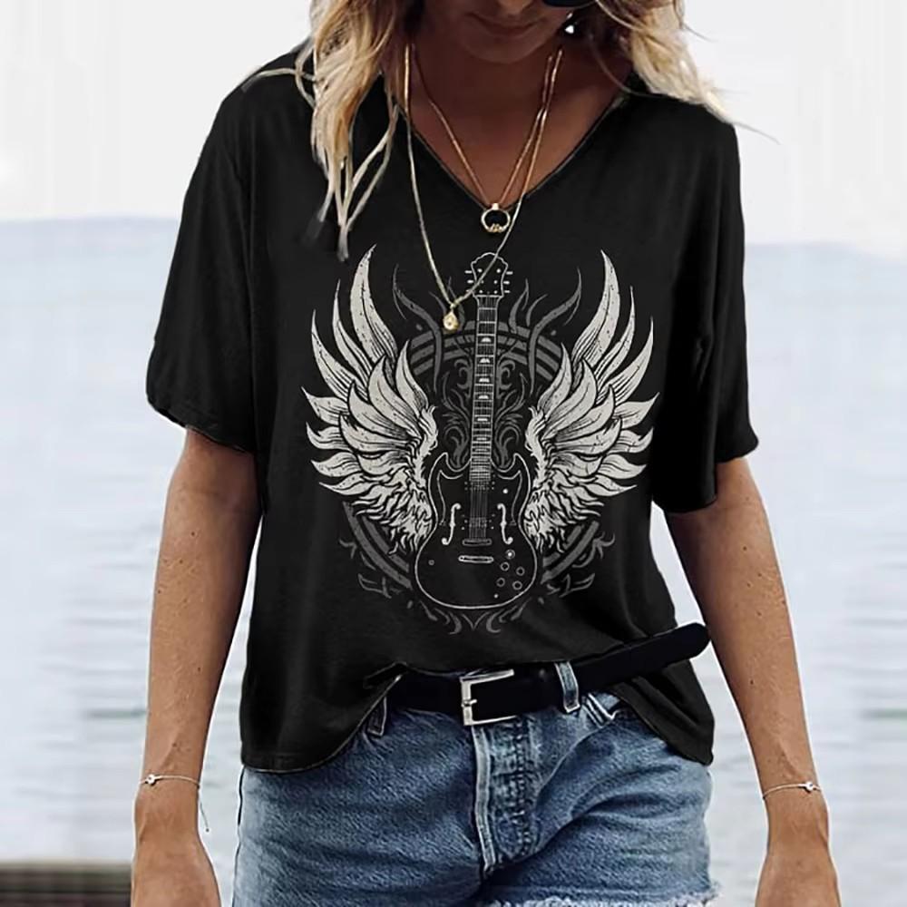 Summer Cartoon Cat Short Sleeved Women's T-shirt V-neck Animal Print T-shirt Loose Comfortable Plus Size T-shirt