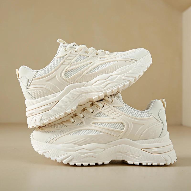 Fashion White Sneakers Women 2025 New Leather Chunky Sneakers Women's Sports Shoes Thick Tennis Vulcanized Shoes Basket Platform Shoes