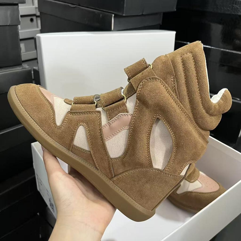 New Inner Height-increasing Shoes Women's High-top Color Matching Round Head Flat-soled Casual Shoes Versatile Velcro Sneakers Women