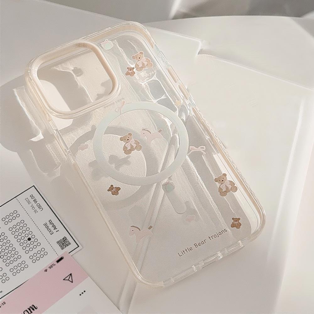 Cute Bear Stand Magnetic Attachment 15Promax Sweet IPhone16 Phone Case Suitable for 13 Shockproof 1211