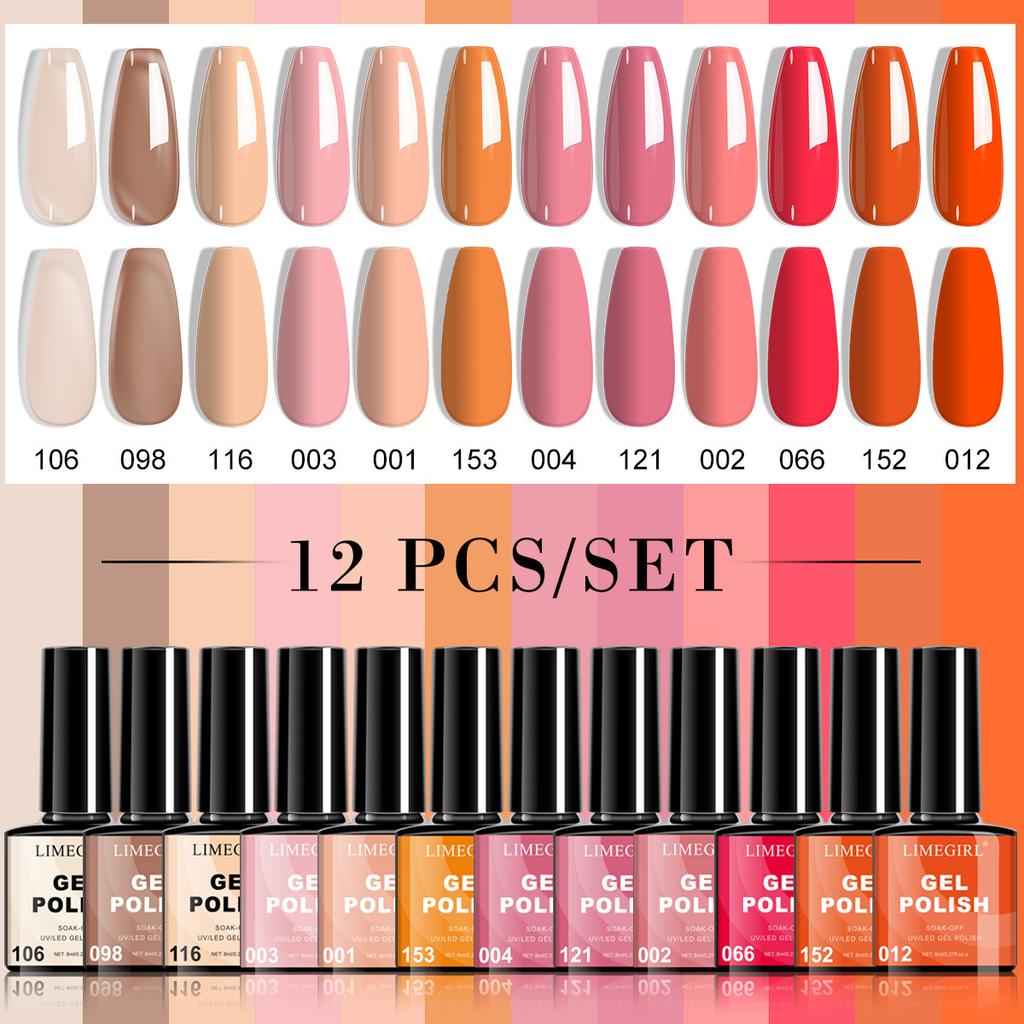 12 Colors Nail Gel Polish Kit with Base Top Coat Dehydrator, Nail Art Tools Set In Gift Box