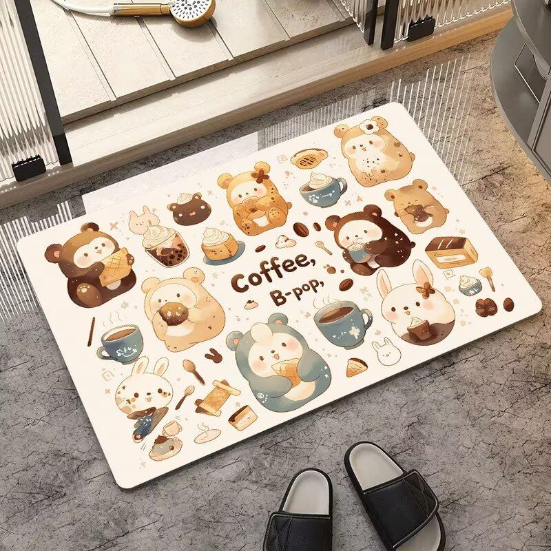 Bathroom floor mat, toilet special cartoon water-absorbing non-slip mat, toilet door diatom mud dirt-resistant quick-drying mat