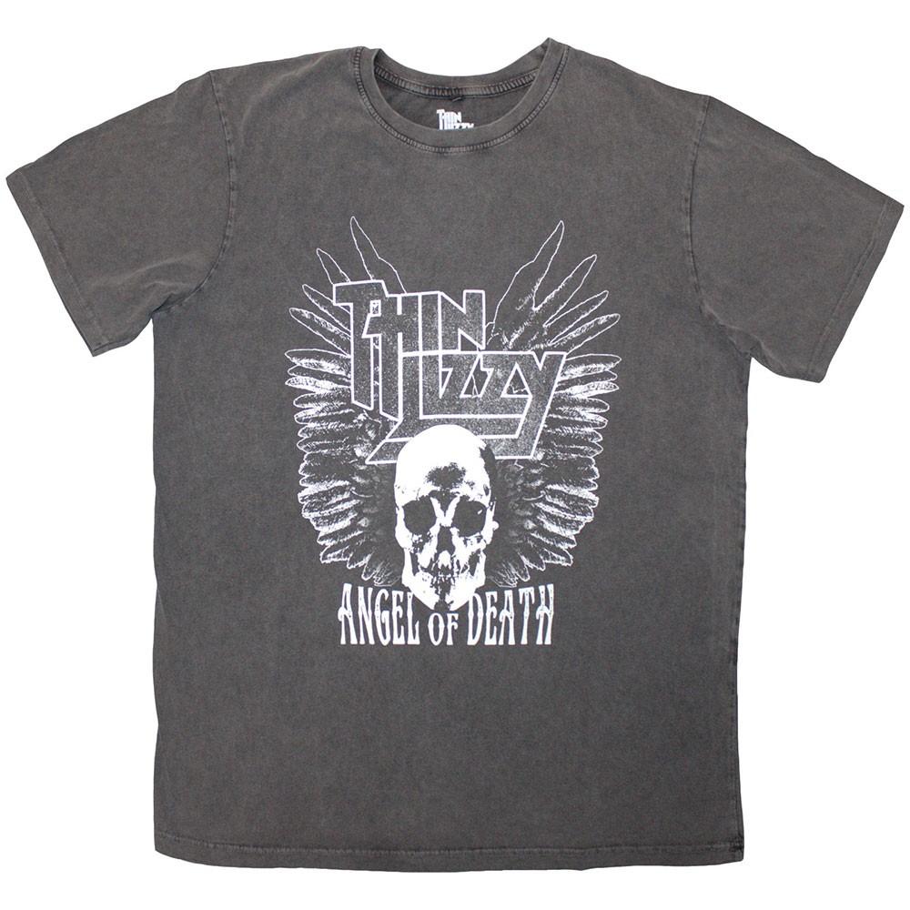 Thin Lizzy Unisex Stone Wash T-Shirt: Angel Of Death (Charcoal Grey) (X-Large) 4XL