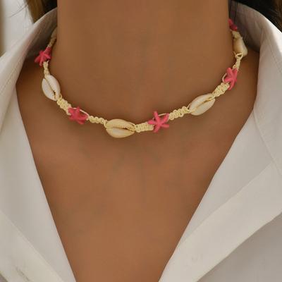 Shell Shell Necklace Elegant Rope Hand Woven Pink Starfish Necklaces Seashell Choker