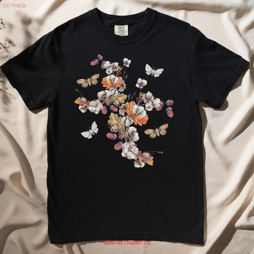 Floral Moths T Shirt Botanical Fall Flowers Leaves Vintage Streetwear Graphic Unisex Breathable Stylish Casual