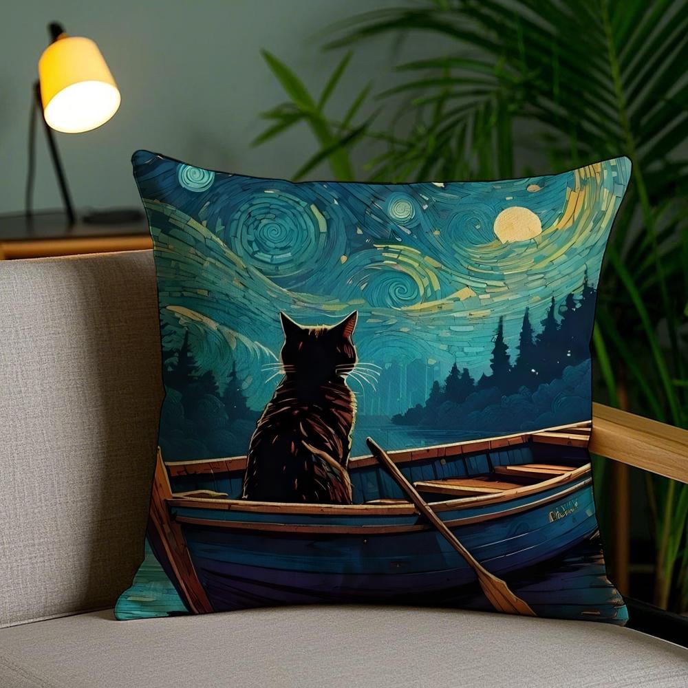 Black Cat Cushion Cover Soft Short Plush Double-Sided Printing Home Decor Machine Washable Pillow Case Gift