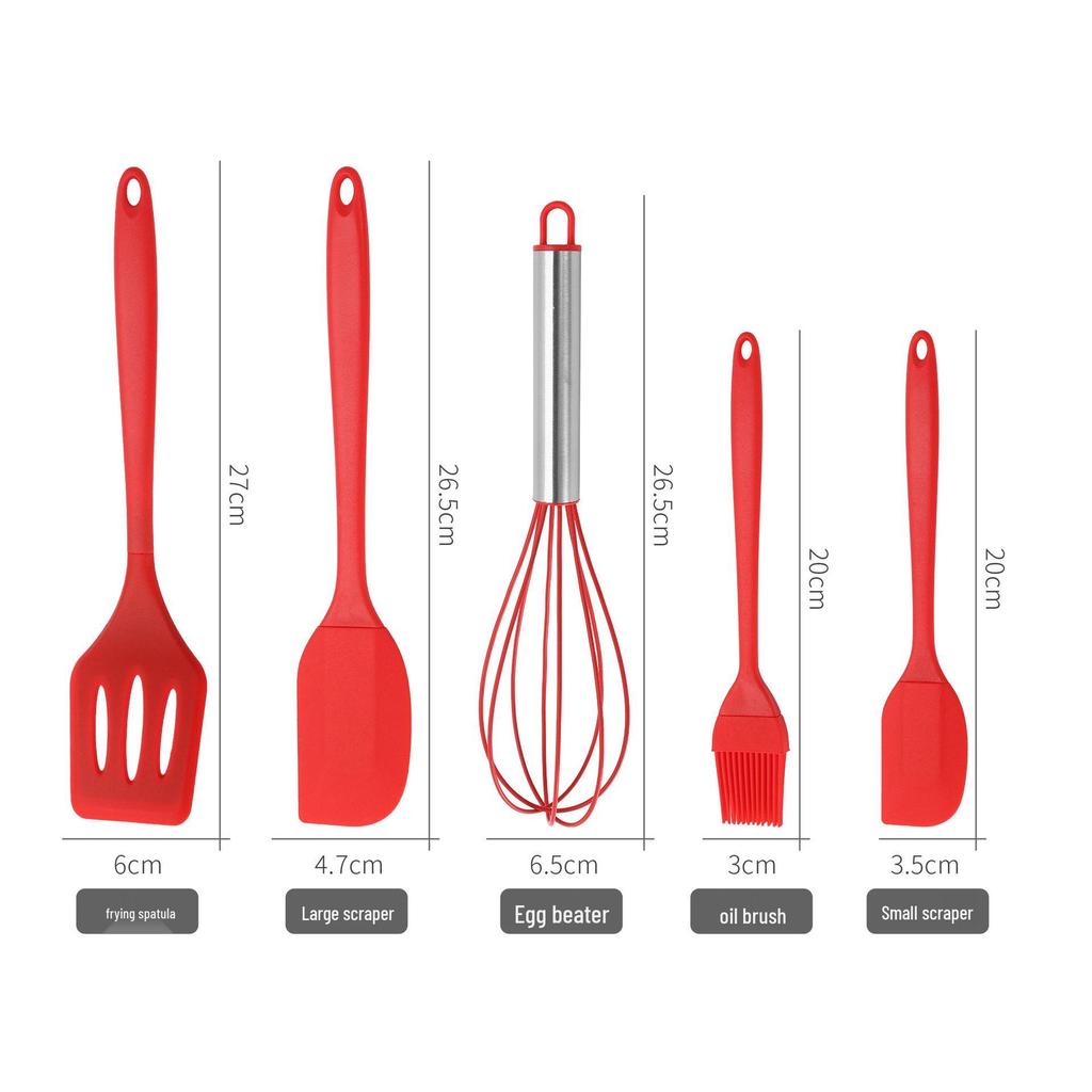 5-Piece Silicone Baking Set: Spatula, Scraper, Oil Brush, Egg Beater - Heat Resistant