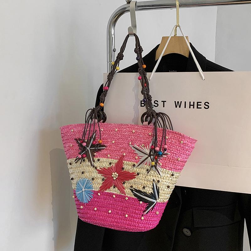 Summer Basket Straw Shoulder Bags for Women Rattan Travel Large Capacity Handmade Woven Beach Bag Female Shopper Totes Handbags MIT