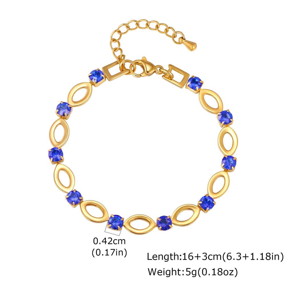 Women's Stainless Steel Oval Rhinestone Bracelet Necklace BR-2527