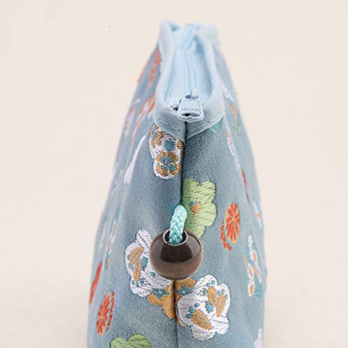 Kyoto Geibido Nishijin Ori Gold Brocade Cosmetic Pouch Japanese Pattern Made In Japan Fan Face (Black Navy)