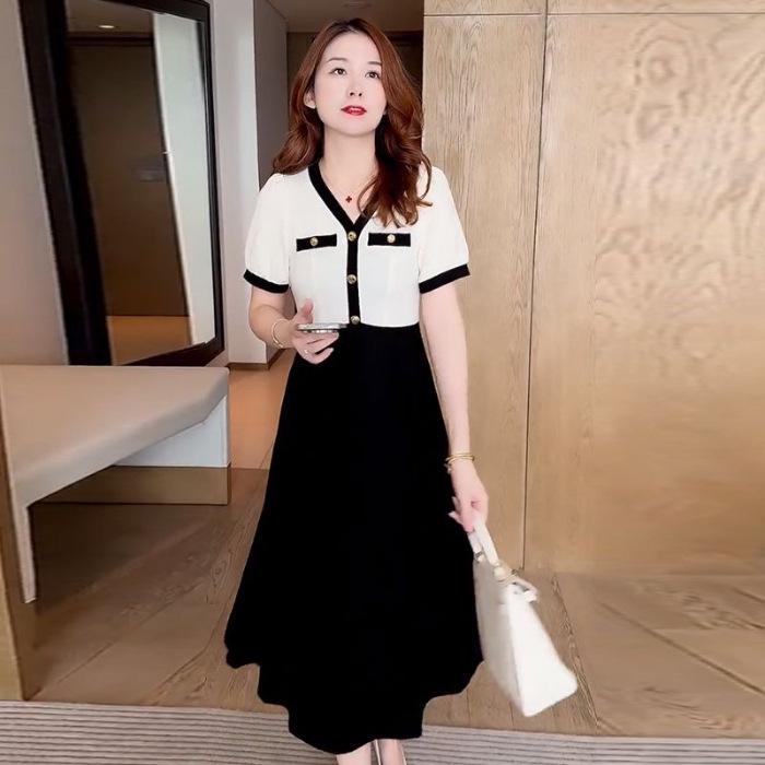 

Chic French-Inspired Black V-Neck A-Line Dress - Slim Fit, Waist-Cinching, Casual Korean Style for Women, Perfect for Summer L кремовый/белый