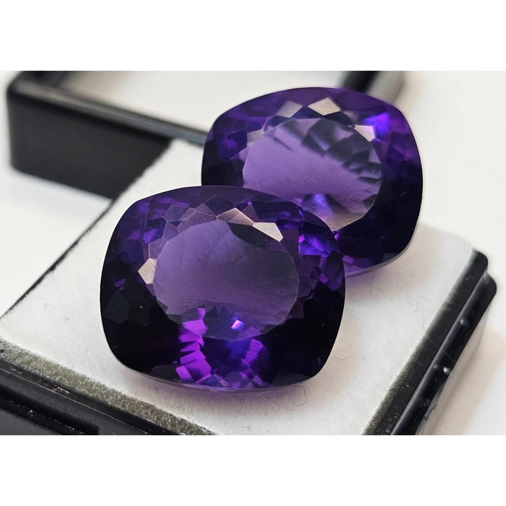 Purple Amethyst For Earrings Natural 25-26 Ct Cushion Cut Pair Gemstone