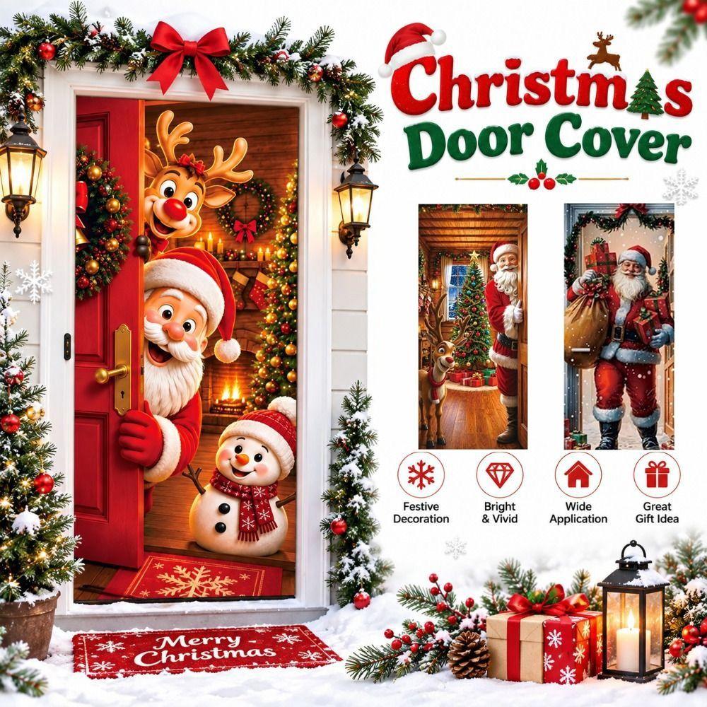 Elastic Santa Claus Backdrop Banner 2*0.9m Holiday Door Banner Christmas Home Decor
