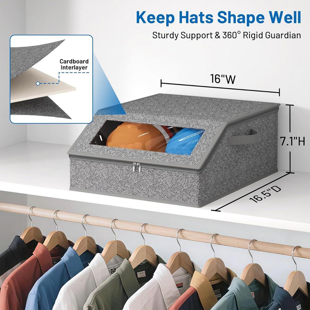 Baseball Hat Storage Box Hat Organizer Box Clear Window Thick Cardboard Container With 2 Handles Storing Up To 24 Hats