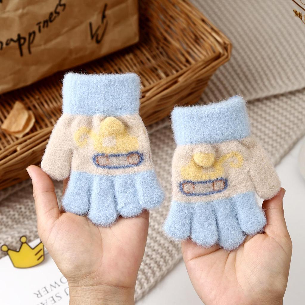Luvas de Inverno Infantis Fofas de Urso Estilo Coreano - Quentes, À Prova de Frio, Design de Cinco Dedos para Meninos e Meninas