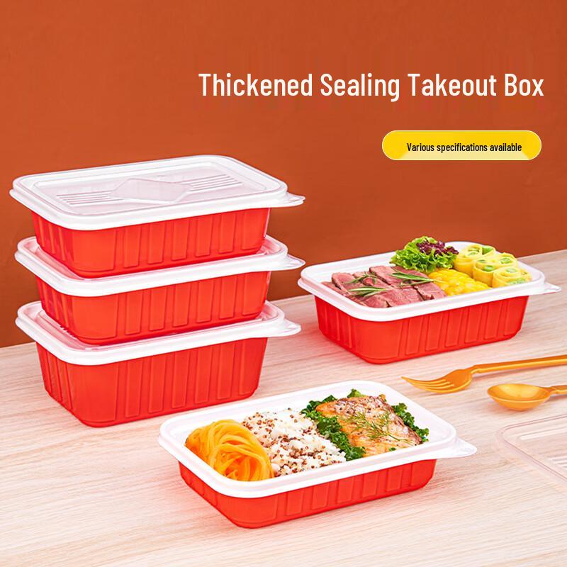 900ml Red Rectangular Disposable Food Containers