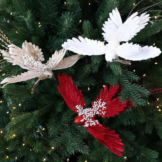 Artificial Glitter Birds Christmas Tree Ornament Realistic Long Tail Hummingbird With Faux