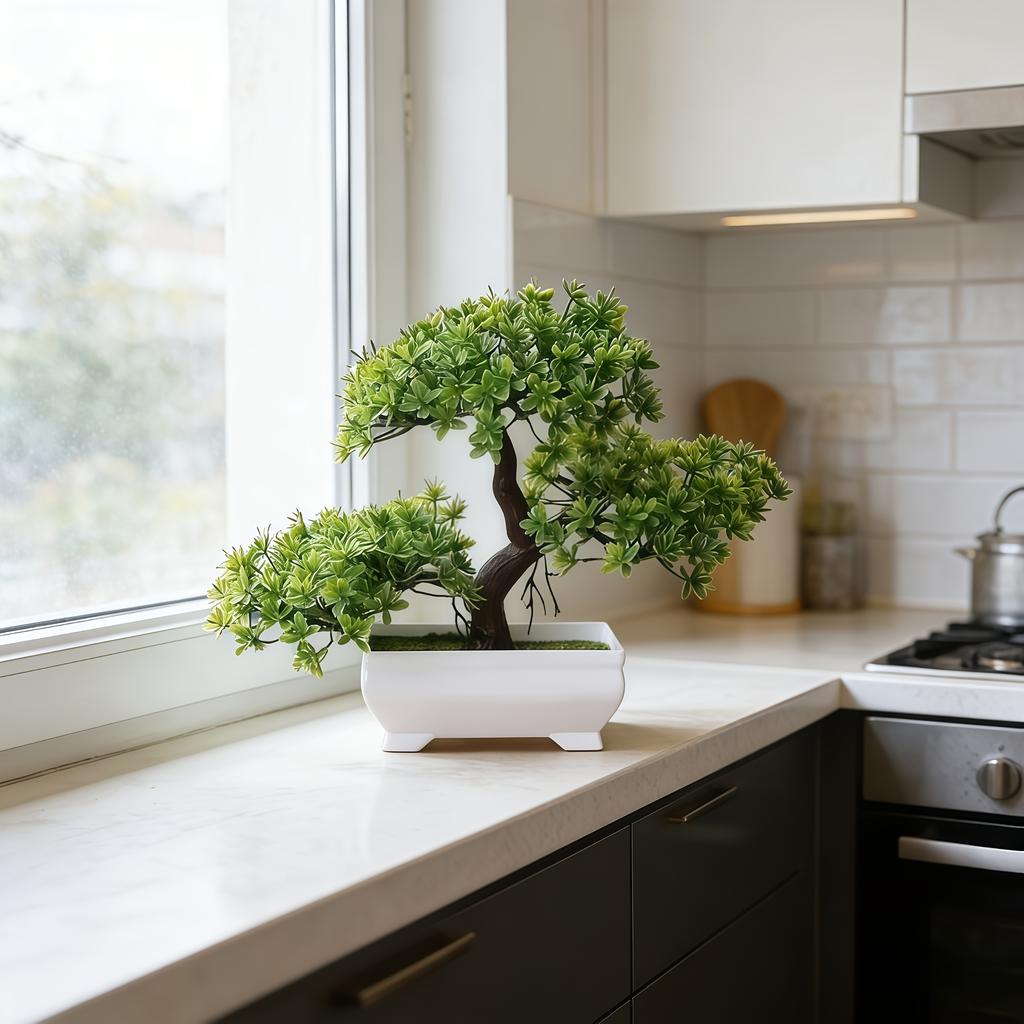 Realistic Artificial Potted Plants In White Perfect for Decorating Corridors Cabinets Drawers Bookshelves Rooms and Tabletops
