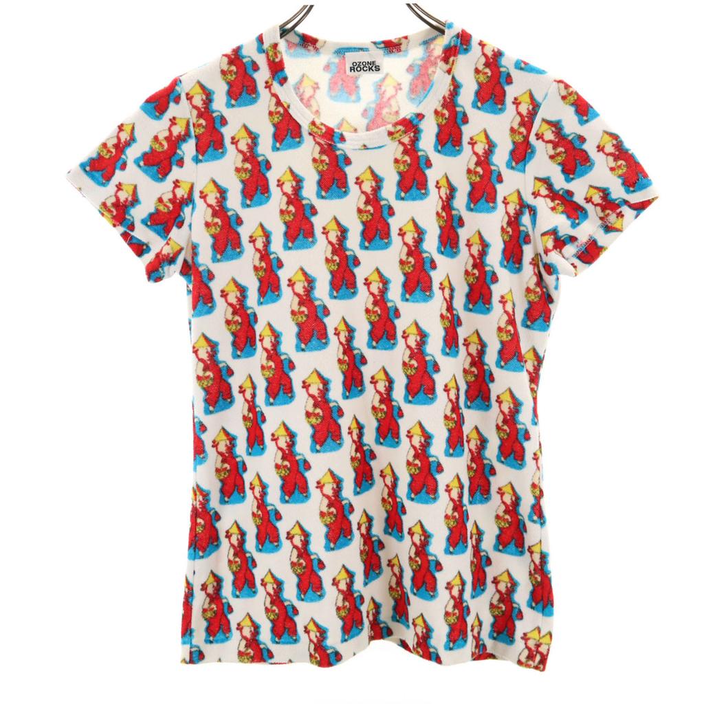 OZONE ROCKS made in Japan Pig Pattern French sleeve Cut white Women Used