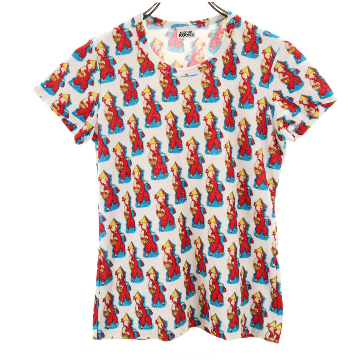 

OZONE ROCKS сделано в Японии Узор свиньи Рукав-фонарик Белый крой Женский Б/У