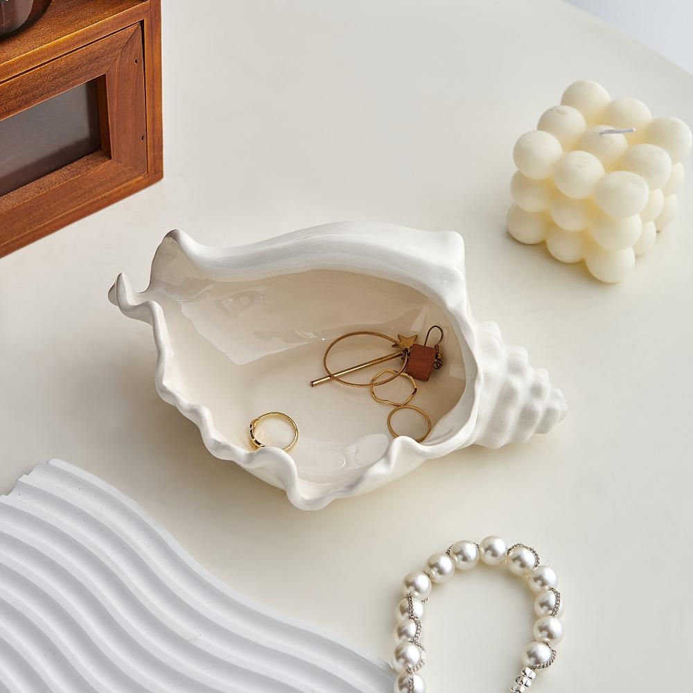 Ceramic Seashell Jewelry Tray Ins Style Decorative Storage Dish for Home Desktop Organizer
