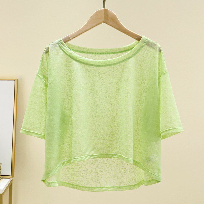 

Весенне-летняя дышащая пряжа от моли, одежда для йоги, топ с коротким рукавом, прозрачная блузка, свободная повседневная спортивная футболка, одежда для тренировок Green XL