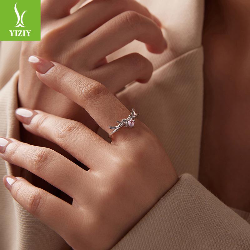 Yinziyun Original Elk Bow Open Ring - S925 Sterling Silver Christmas Lucky Jewelry