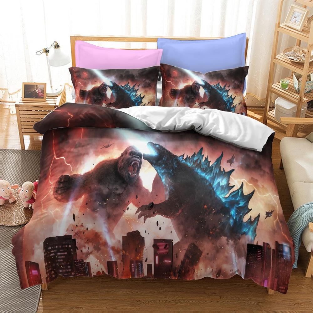 3D Printen Monsters G-Godzillas Beddengoed SetVS KingKongs Dekbedovertrek Set met Kussensloop 2/3 delig Dekbedovertrekken Twin Queen Enkel