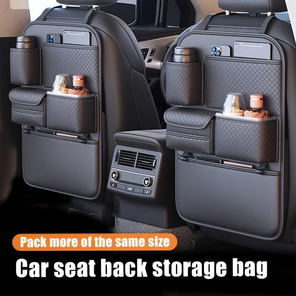 2025 New PU Leather Car Seat Back Organizer Bag with Diamond Pattern - Multi-Layer Storage for Bottles, Tablets, Laptops & Accessories, Black