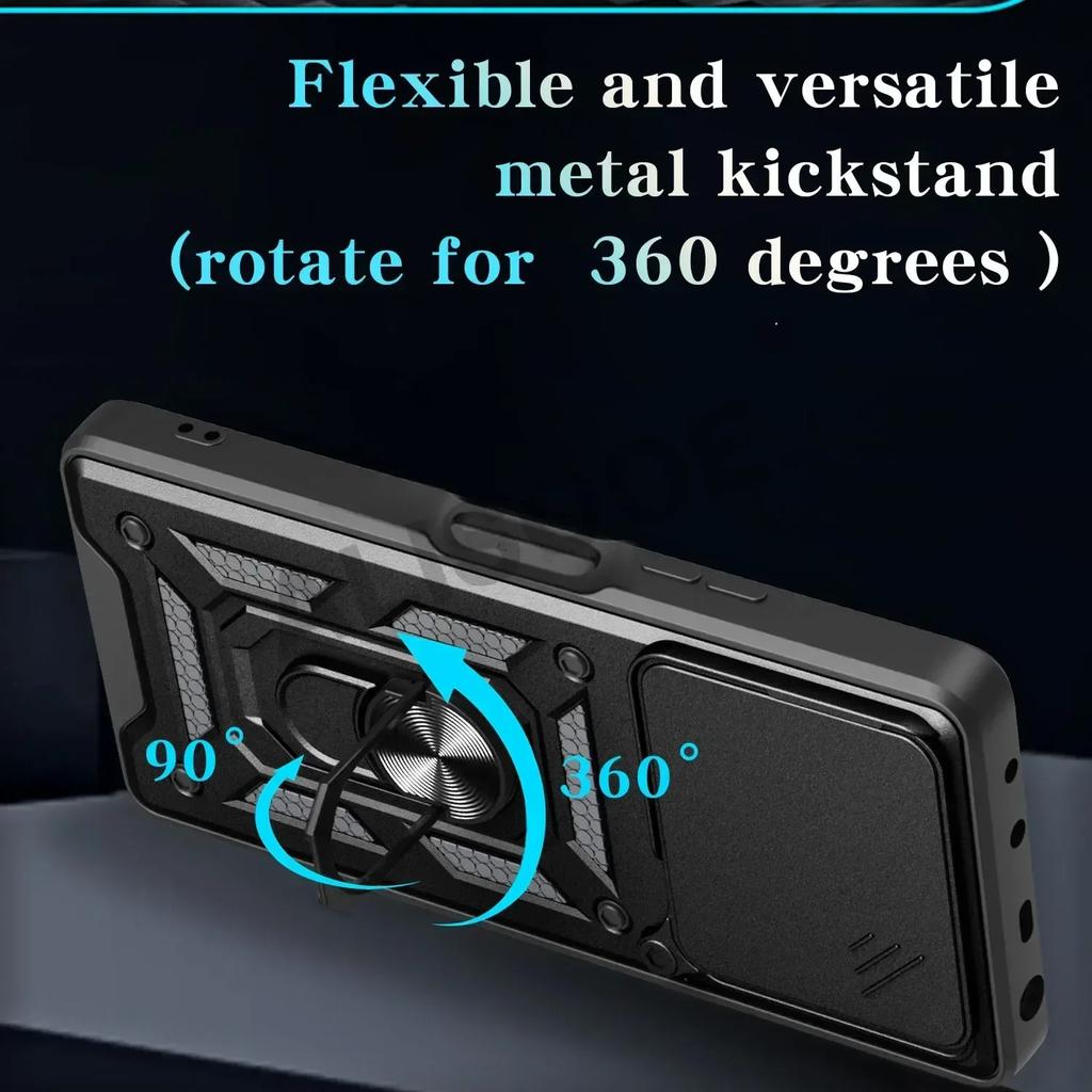 Armor Funda for POCO M7 Pro 5G Case Slide Camera Rotate Ring Stand Shockproof Cover for Xiaomi POCO M7 Pro 5G Capa Funda