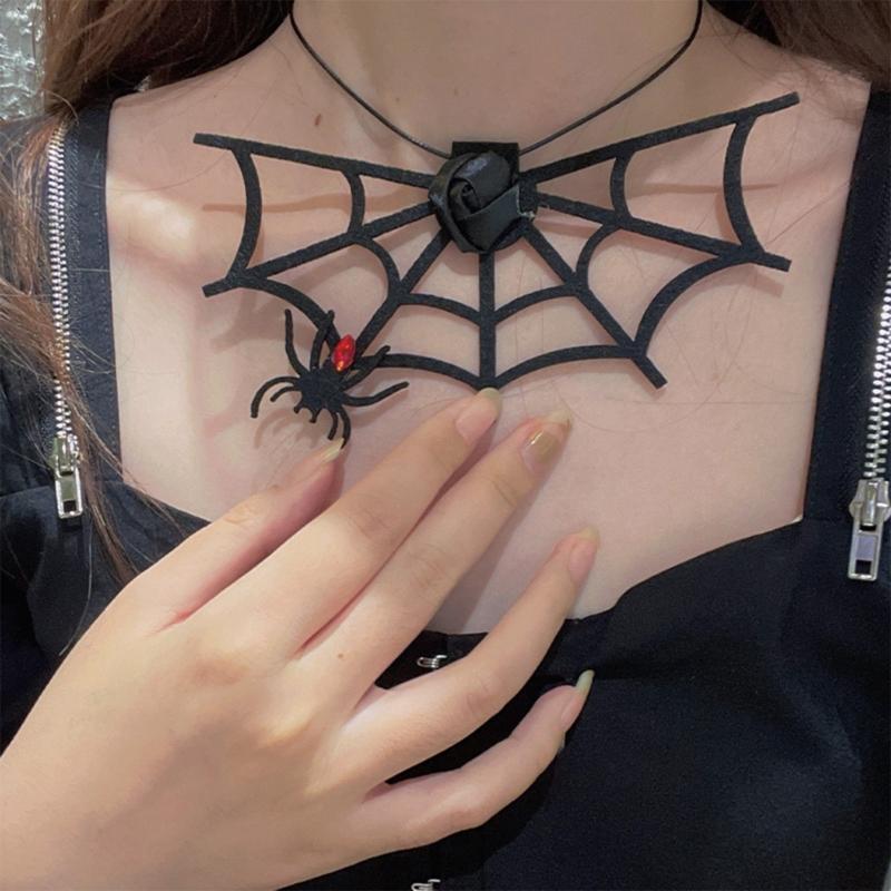 Black Necklaces Chain Spiders Short Neck Gothic Costume Jewelry for Women & Girl