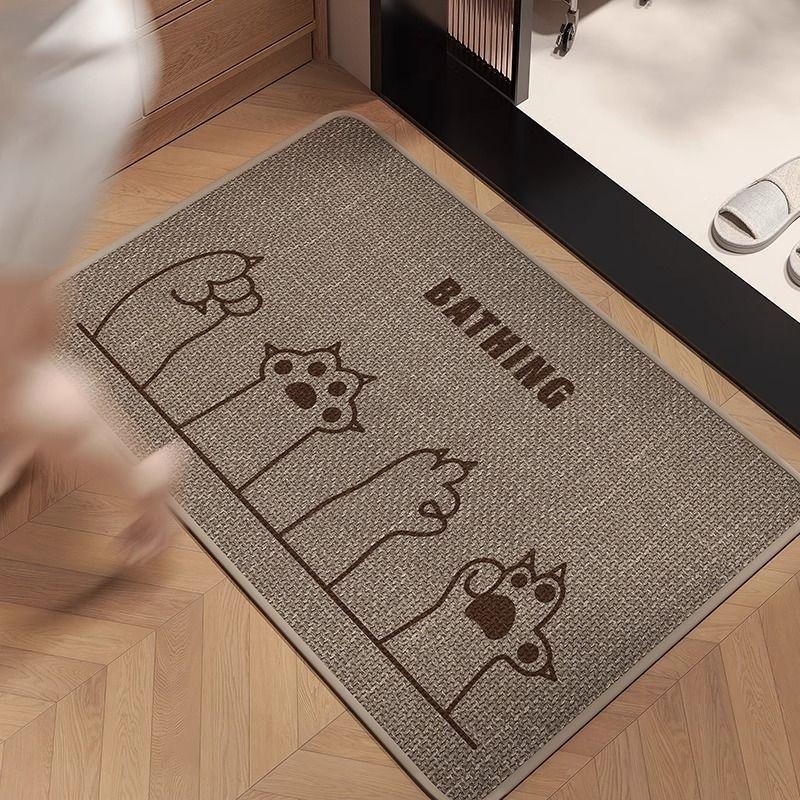 Linen Woven Bathroom Non-Slip Foot Mat, Bathroom Door Absorbent Floor Mat, Bathroom Shower Room Dirt-Resistant Carpet