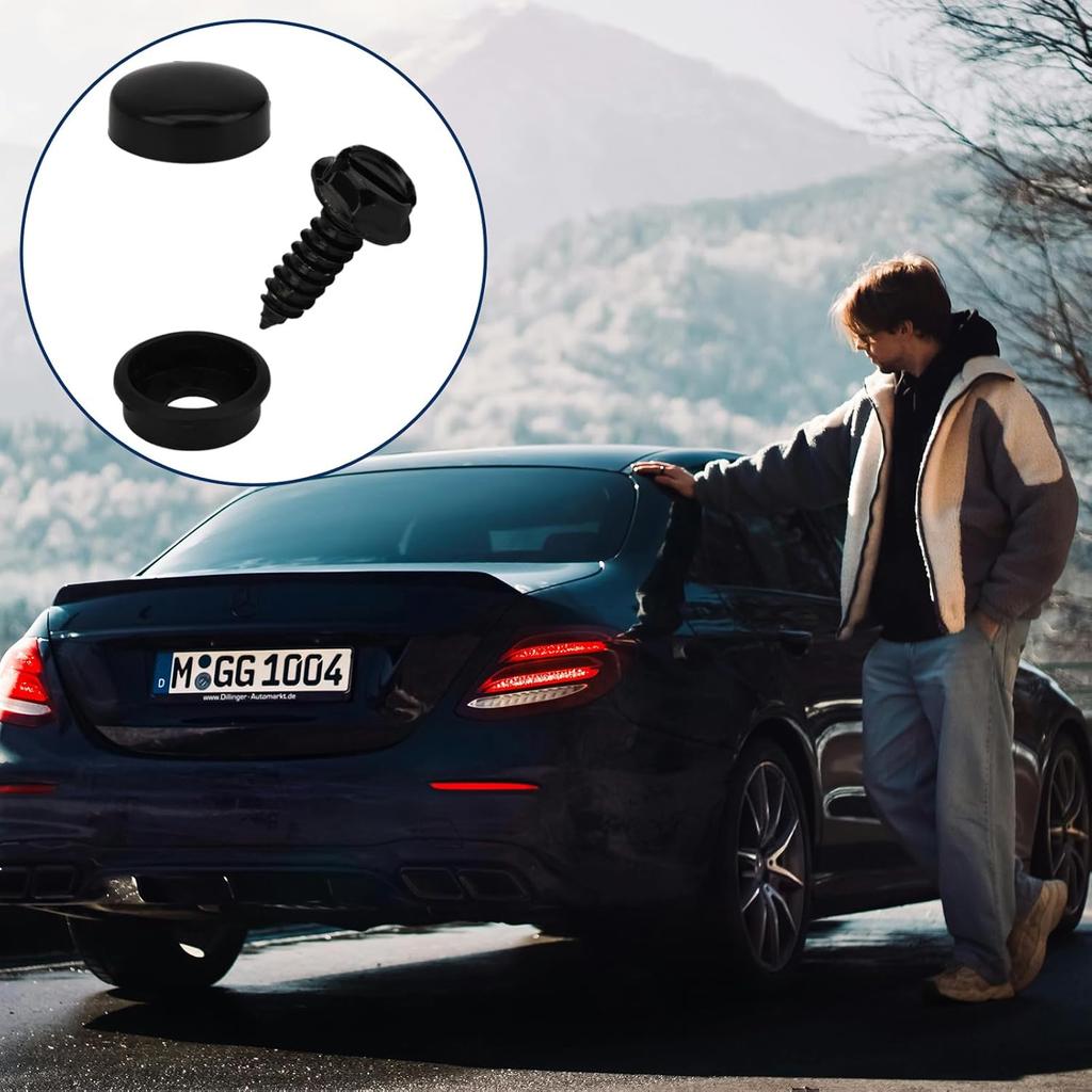 24 Pcs Rustproof License Plate Screws with Caps Black Stainless Steel Securing License Plate Bolts Fasteners Kit On Car Motorcycle Trucks
