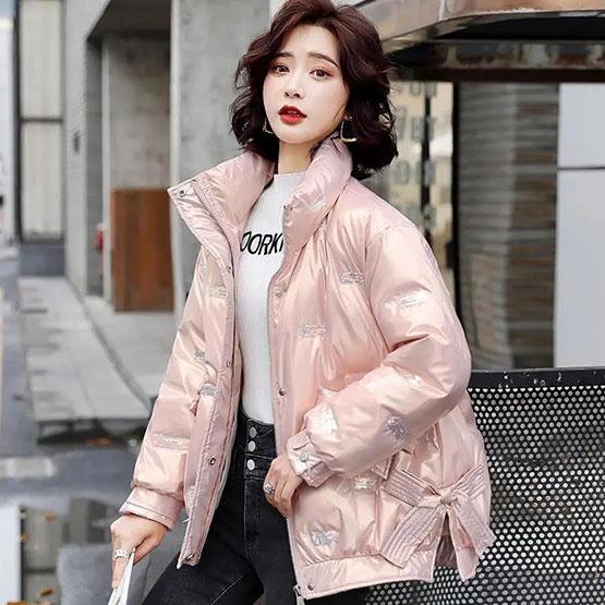 

Зимние толстые теплые короткие парки женские элегантные короткие хлопковые куртки на молнии женская ватная куртка без стирки с блестками и вышивкой L розовый