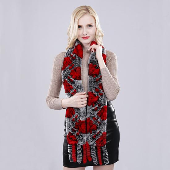 New Arrival Russian Women Real Rex Rabbit Fur Scarves Ladies Winter Natural Rex Rabbit Fur Scarves Knit Tassel Real Fur Shawls