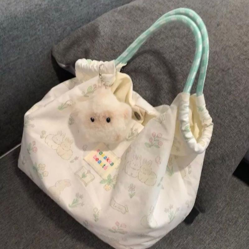 Korean Style Cartoon Rabbit Canvas Shoulder Bag - Large Capacity for Female Students