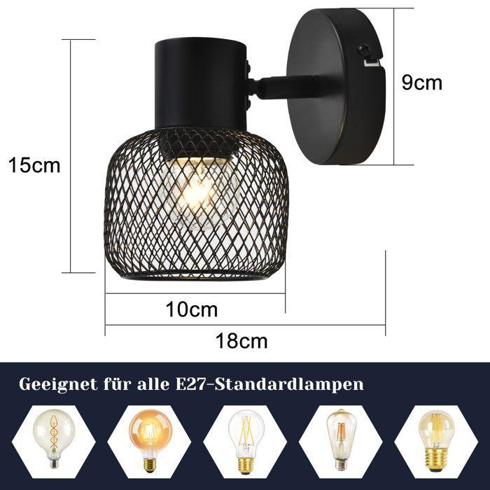 Plafonnier - NETTLIFE - Plafonnier 1 ampoule - Noir - Métal - Orientable 330°