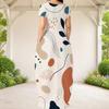 Women Plus Size Round Neck Short Sleeve Abstract Printed Loose Maxi Dress With Side Pockets