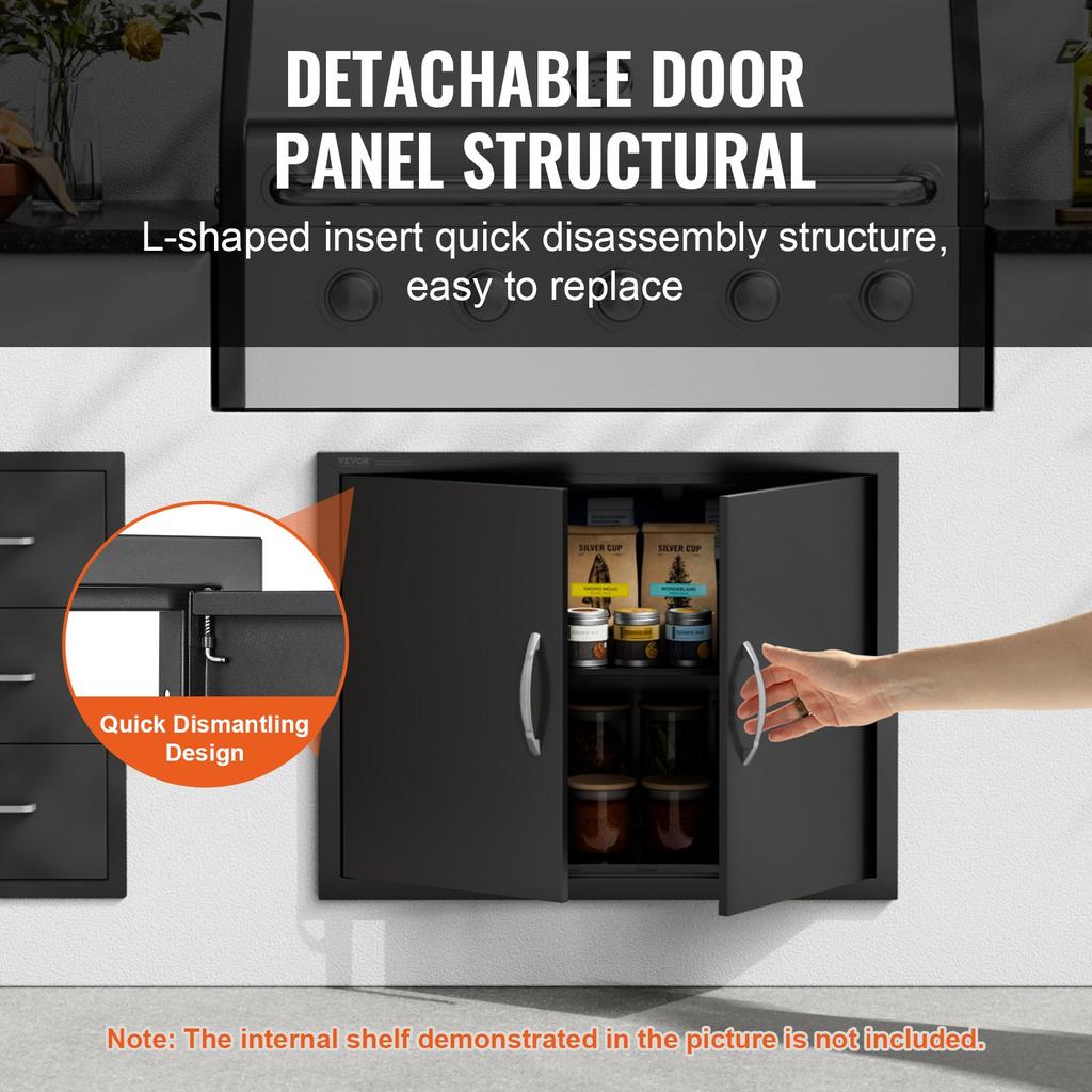 VEVOR BBQ Access Door, 788x610 Mm Double Outdoor Kitchen Door, Cold Plate Flush Mount Door, Wall Vertical Door with Handles, for BBQ Island