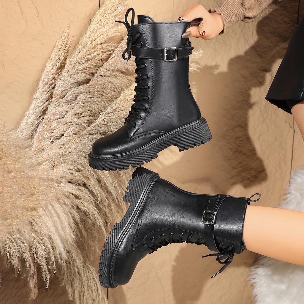Black Martin Boots Women's 2025 New Medium Boots Platform Boots Spring Short Boots Summer Thin Women's Boots