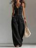 High-Waisted Wash Denim Jumpsuit Wide Leg Loose Sleeveless Strap Jumpsuit Pants