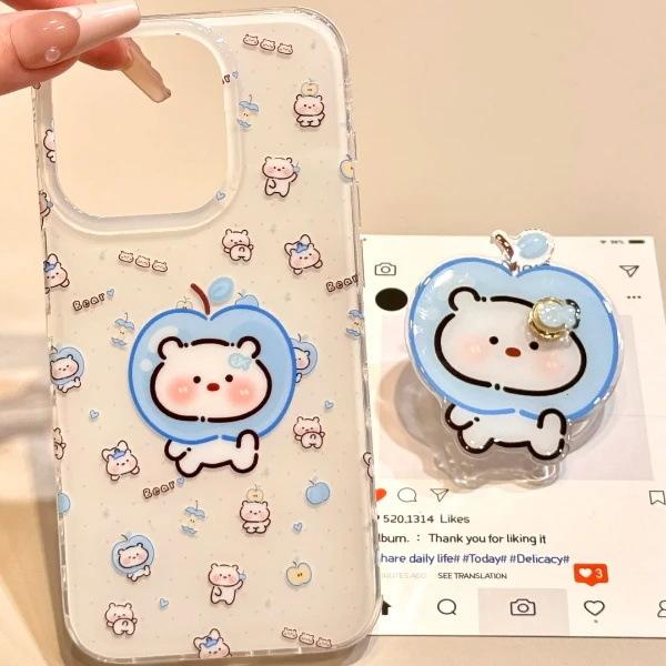 Single Layer Blue for Apple Bear for IPhone16pomax for Apple 15pr Mobile Phone Case 14 New Style 13 Cartoon 12