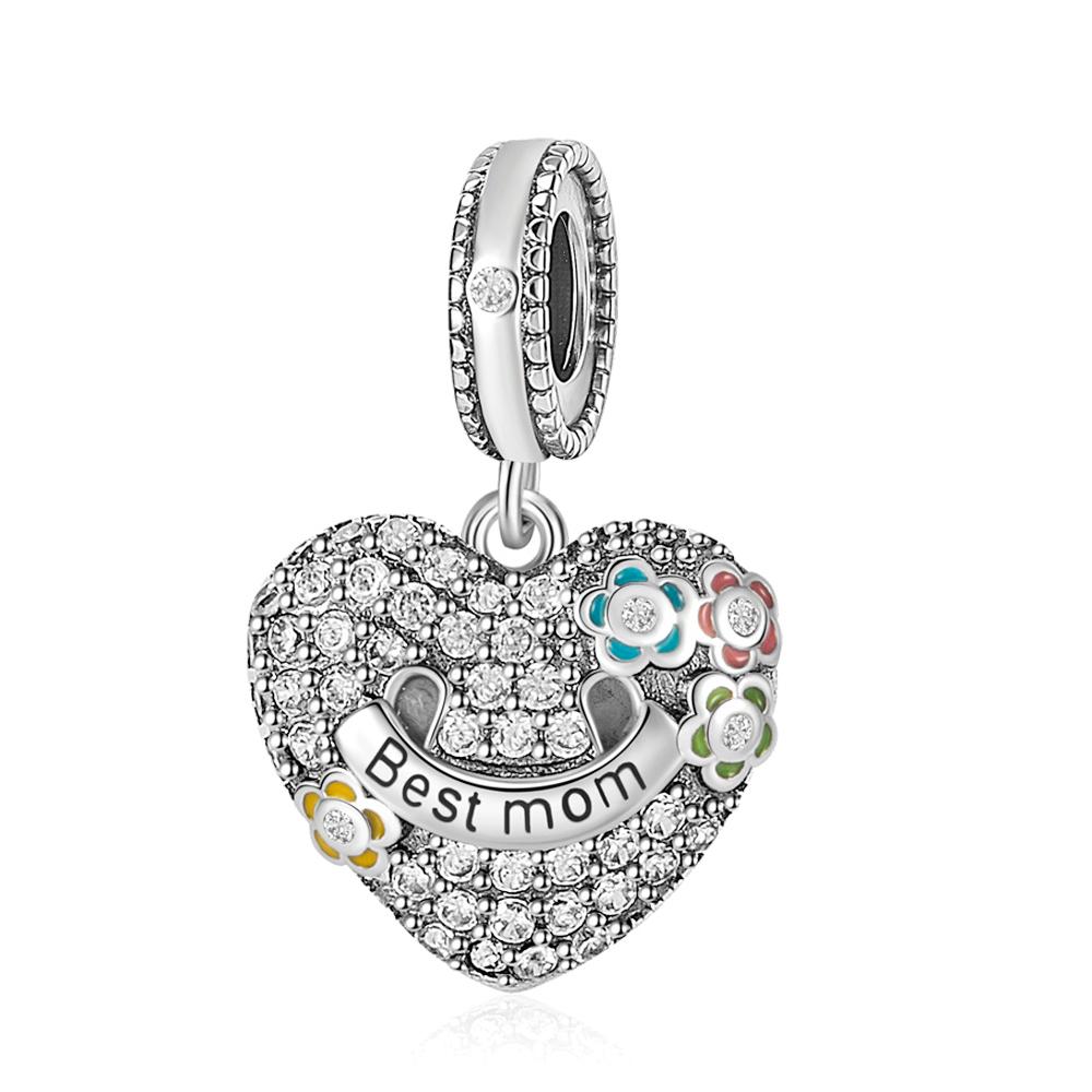 Colorful Copper Shiny Heart Beads & Sparkling Bows Dangle Charm Fits Bracelet Necklace Women'S Exquisite Gifts