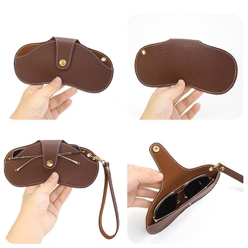Glasses Case Portable Neck Hanging Soft Leather Scratch Wear Resistant Glasses Bags PU Leather Glasses Holder