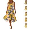Damen Freizeit Ärmelloses Blumenmuster Kleid Rundhals Asymmetrischer Saum Mittellang Sommerkleid Leicht Bequem