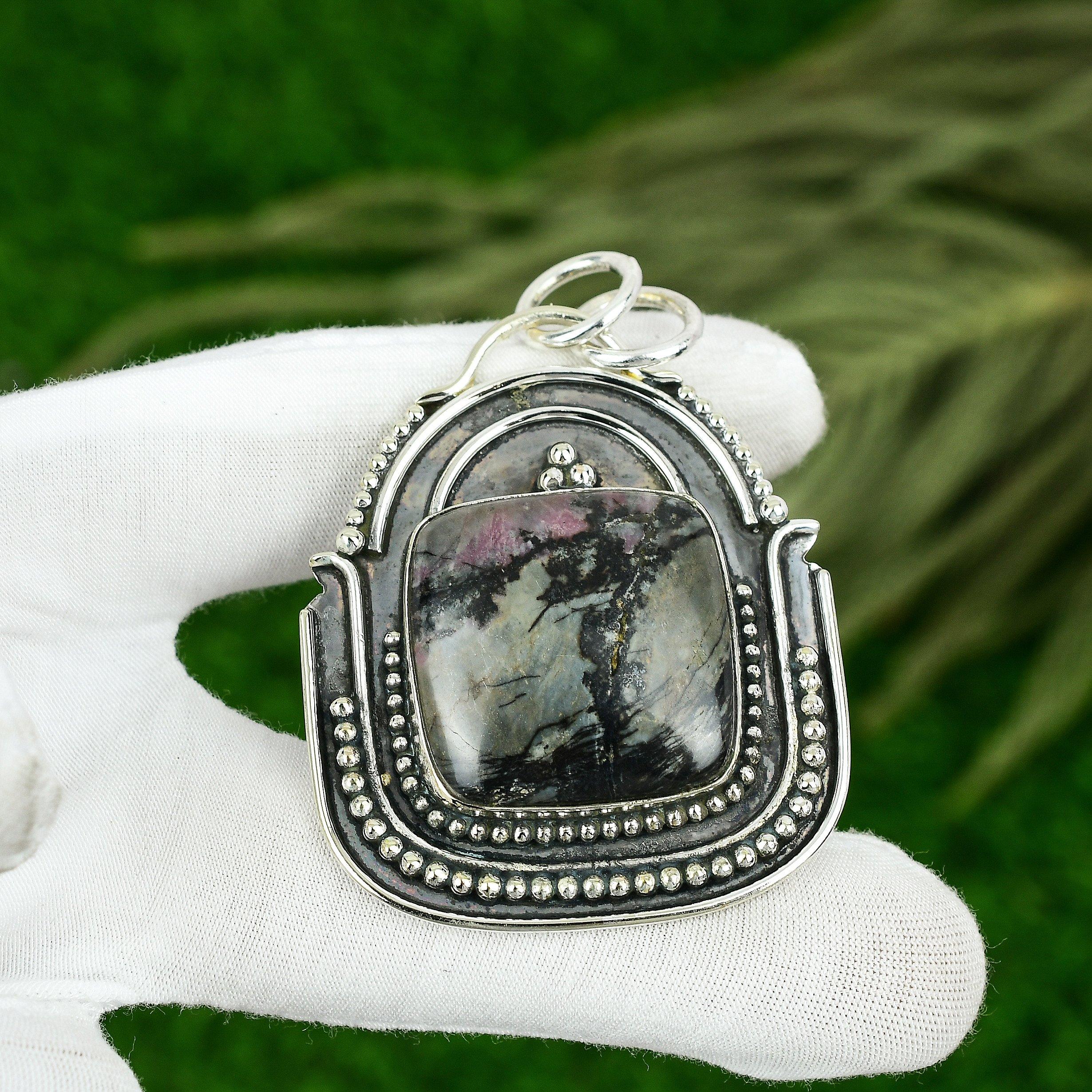 Sisters Day Sale Rhodonite Stone 925 Sterling Silver Bezel New Pendant Jewelry