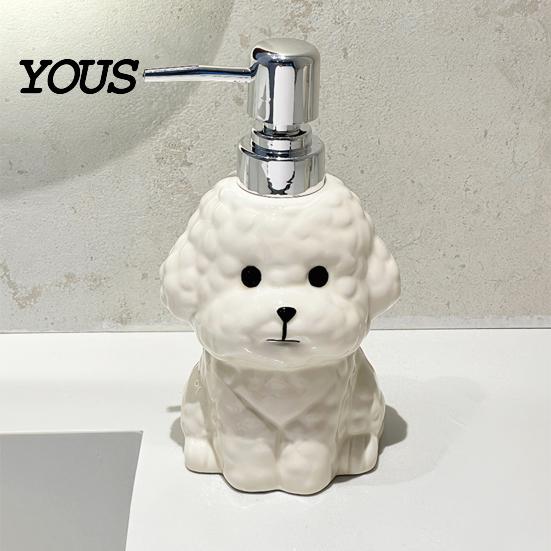 Dispenser Gel Igienizzante Mani 400ML Cane in Ceramica con Pompa in Plastica, Contenitore Liquido Ricaricabile a Forma di Cucciolo, Bottiglia Vuota per Bagnoschiuma Lozione